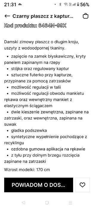 NOWY Płaszcz zimowy Cropp S