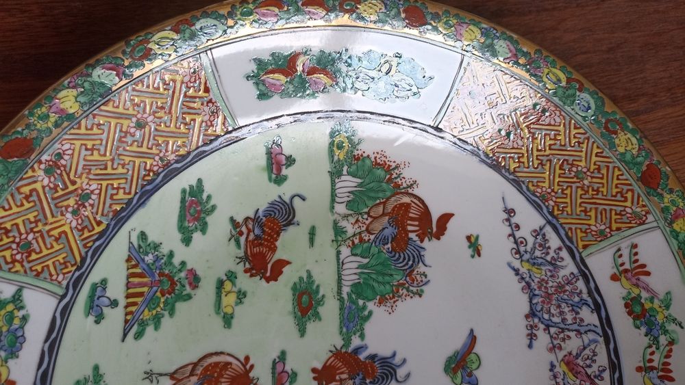 Prato/taça  decorativo grande antigo loiça chinesa