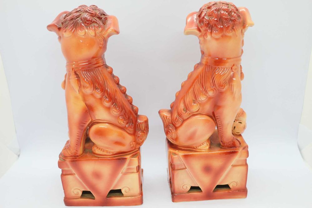 Par de Cães Foo 22 cm Monocromos Cerâmica Chinesa XX