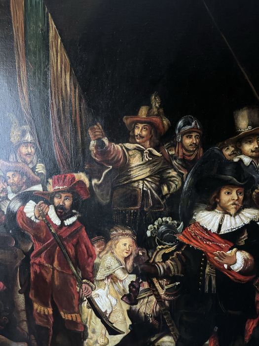 Stara kopia olej na płótnie Rembrandt Straż Nocna duży format
