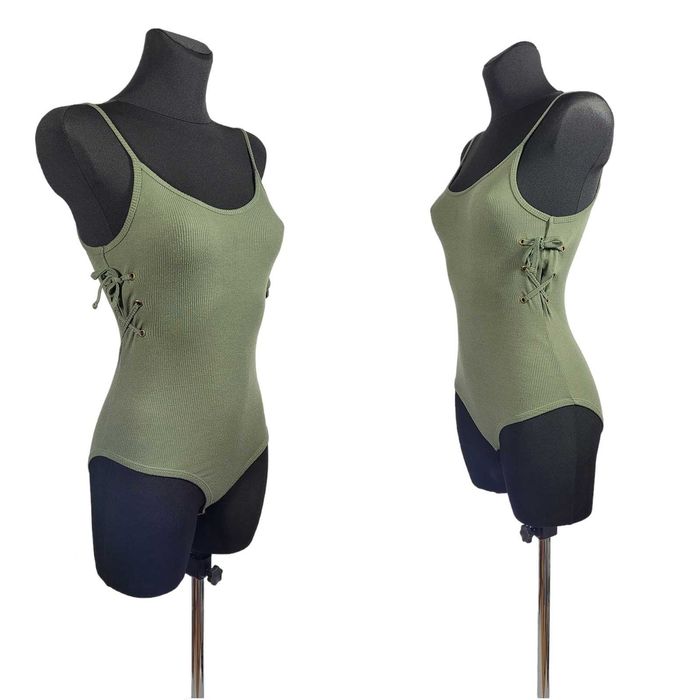 Body khaki prążek 34,XS/36,S wiązanie Primark