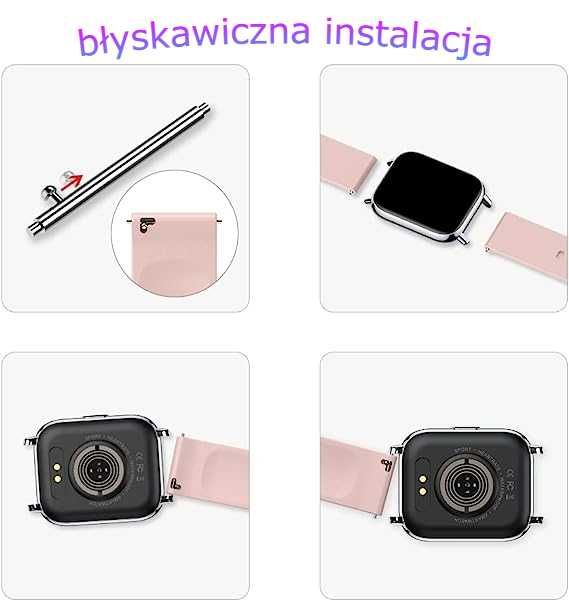 Silikonowy pasek opaska smartwatch 22mm różowy, z zestawem pinów