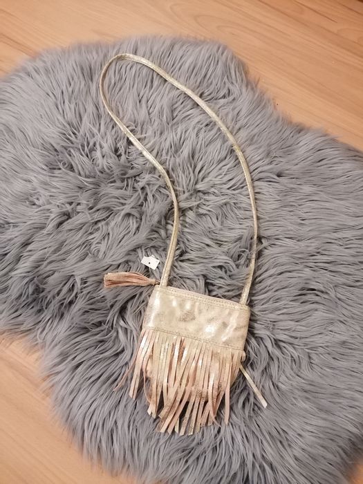 Torebka frędzle złoto różowa