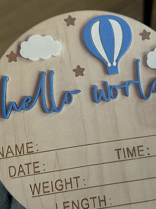 Гарна табличка для фото, на згадку hello world привіт світ