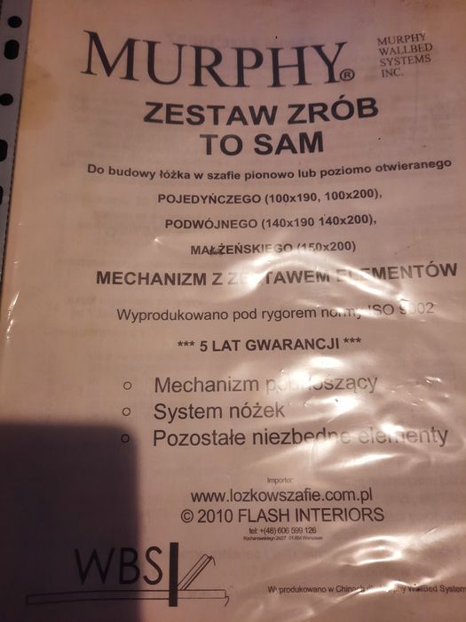 System  do łóżka chowanego w szafie samodzielny montaż