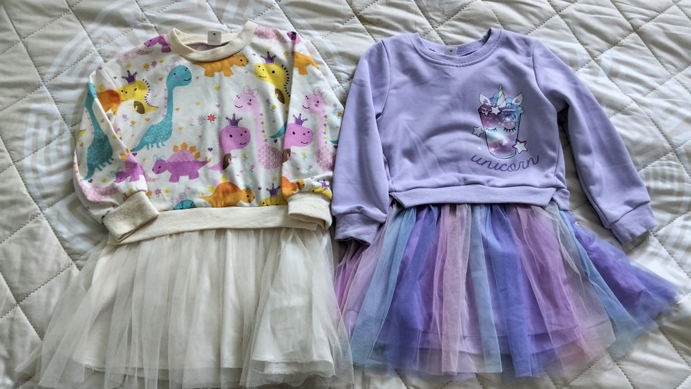 2 dresowe sukienki dla dziewczynki 98/104