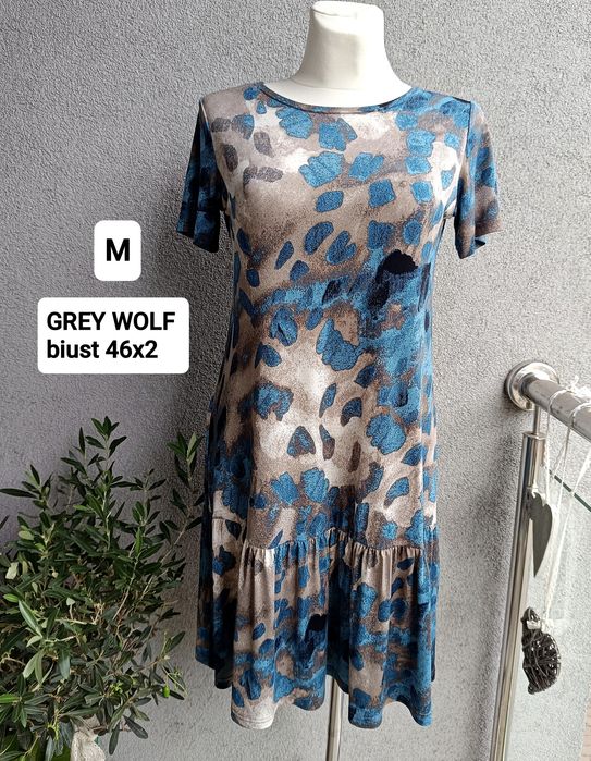 Grey Wolf sukienka M biust 46x2 animal print piękne kolory lato jesień
