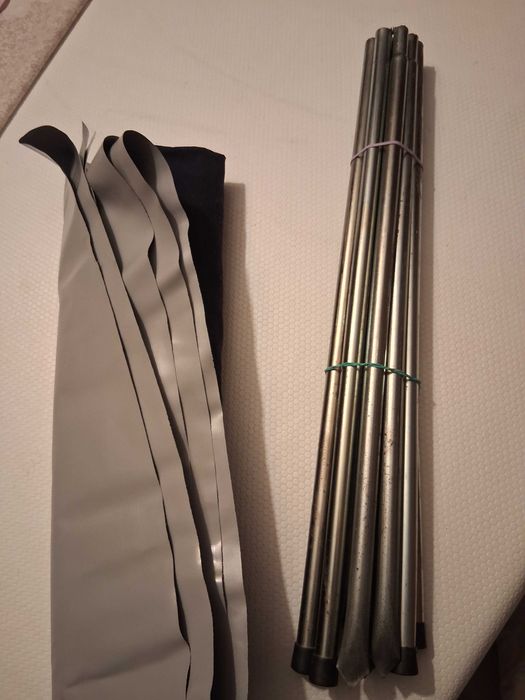 Pára vento de praia, dobrável, azul e cinza