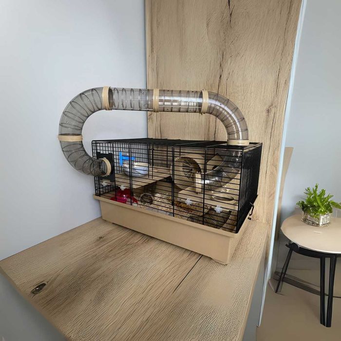 KLATKA dla chomika myszki gryzonia DOMEK tunel kołowrotek beżowa NOWA