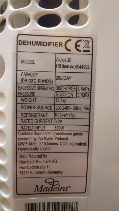 Osuszacz powietrza Comfee 20L/24h pochłaniacz wilgoci zbiornik 3L 600W