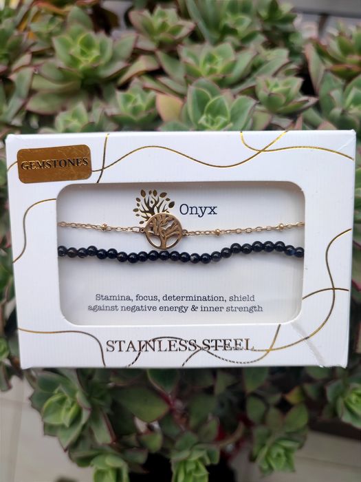 Par de Pulseiras aço inoxidável e onyx