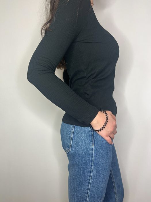 Czarna bawełniana ciążowa bluzka z długim rękawem