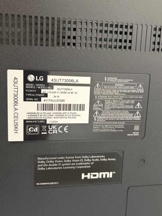 Televisão LG 43” 4K UHD Smart TV