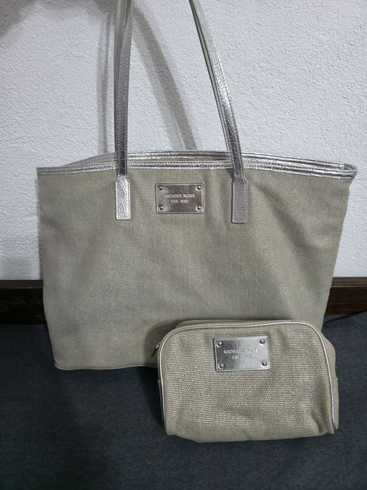 Beżowa torebka Michael Kors set zestaw Michael Kors duża torba shopper tote torba na ramię na plażę lato