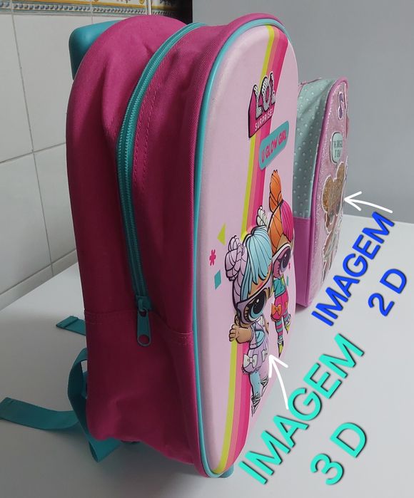 2 MOCHILAS IMAGEM 3D E 2D CRIANÇA.Casa,Escola,Viagens,Passeio.Quarto.