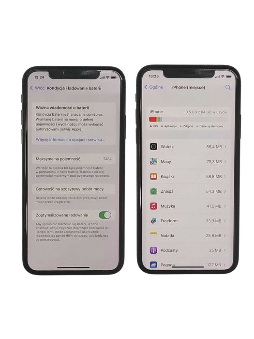Smartfon IPHONE X 64GB PUDEŁKO kondycja 74% 4G (LTE) szary