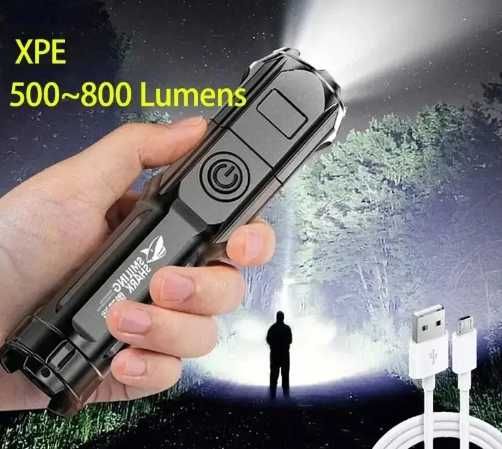 Lanterna LED forte com zoom telescópico