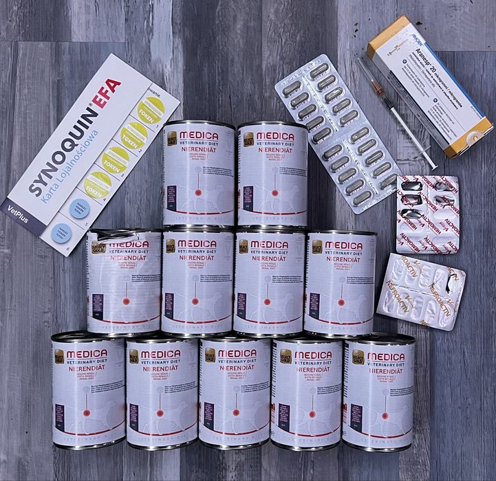 11 nowych puszek karmy Medica Nierendiät (dieta nerkowa) + leki gratis