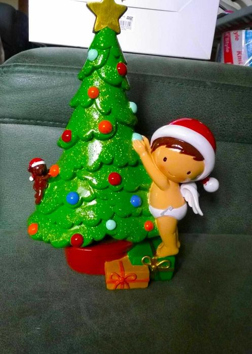 Menino na Arvore Natal - Pintado Mão NOVO - Oferta de Portes