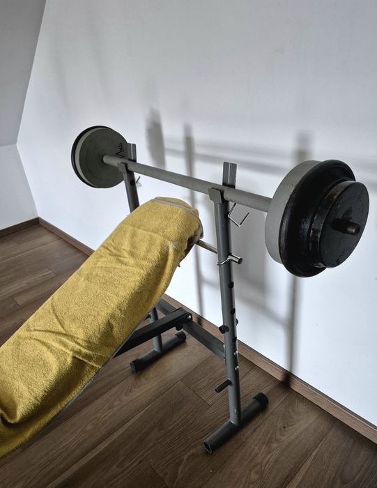 ZESTAW 100KG ŻELIWA + Ławka Regulowana + Wyciąg + Gryfy