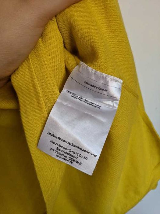 Wełniany sweter Maerz 100% wełna żółty virgin wool premium