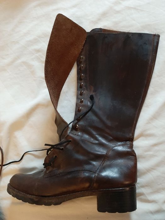 buty skórzane,  gruba skóra, długie, damskie, brąz , włoskie