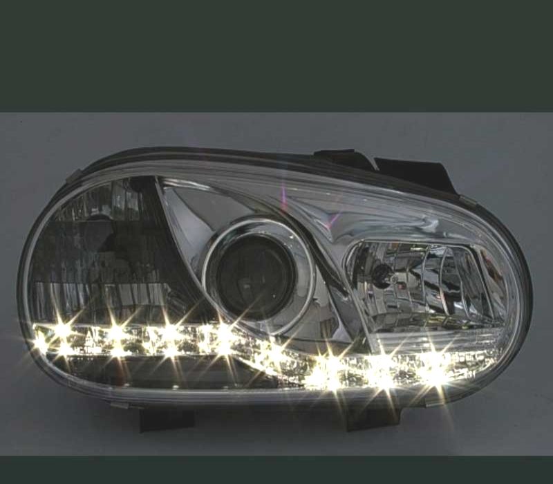 FARÓIS FERNTE LUZ DIURNA LED GOLF 4 FUNDO CROMADO