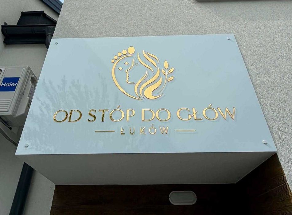 Szyldy reklamowe, tablice firmowe, złote logo, reklama na budynek - Łuków