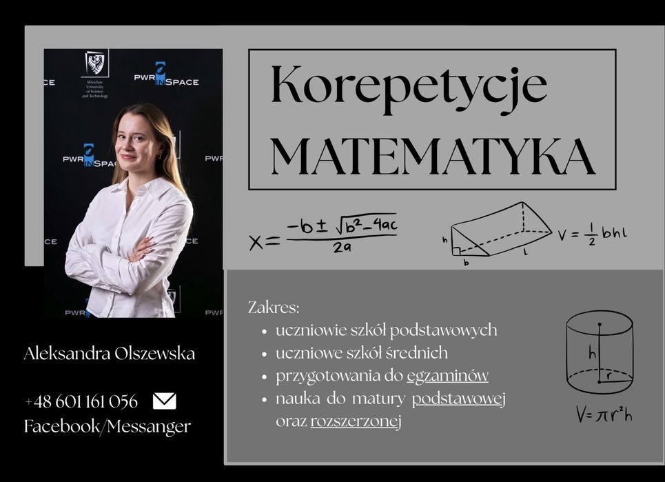 Korepetycje MATEMATYKA - szkoła podstawowa, liceum, matura poziom PODSTAWOWY oraz ROZSZERZONY