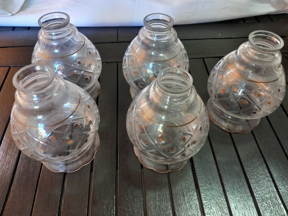 Peças Restauro: Lote 5 Tulipas Vidro Lapidado – Estilo Clássico/Vintage