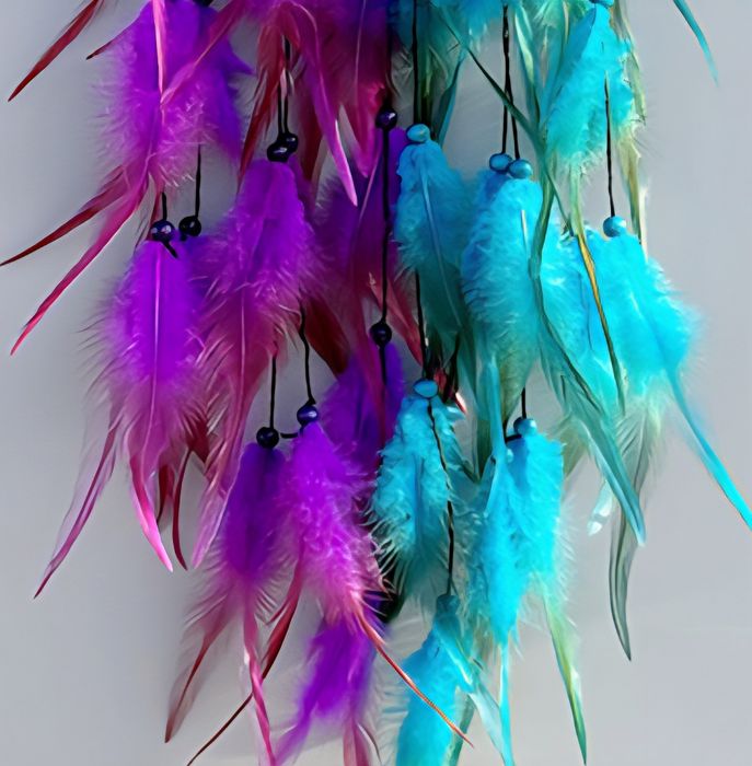 Fioletowo - turkusowy łapacz snów z piórkami w stylu boho