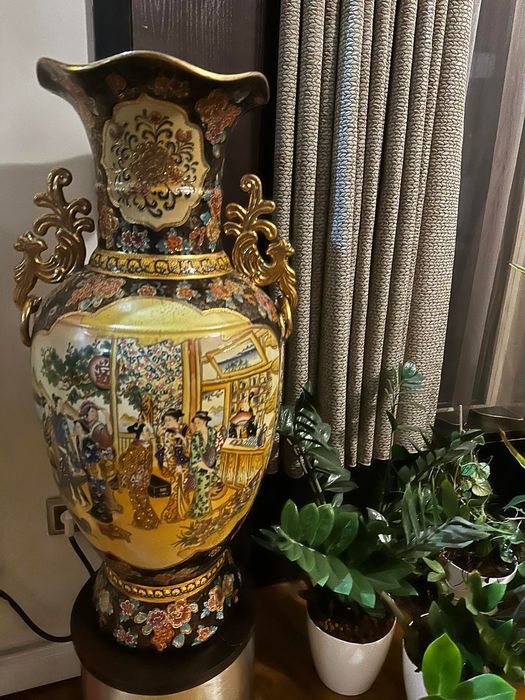 Vazo chinês 83cm pintado à mão + pé