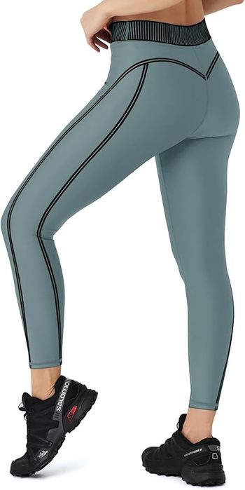 Legginsy Damskie Sportowe Do Jogi Z Wysokim Stanem Szaro Zielone S