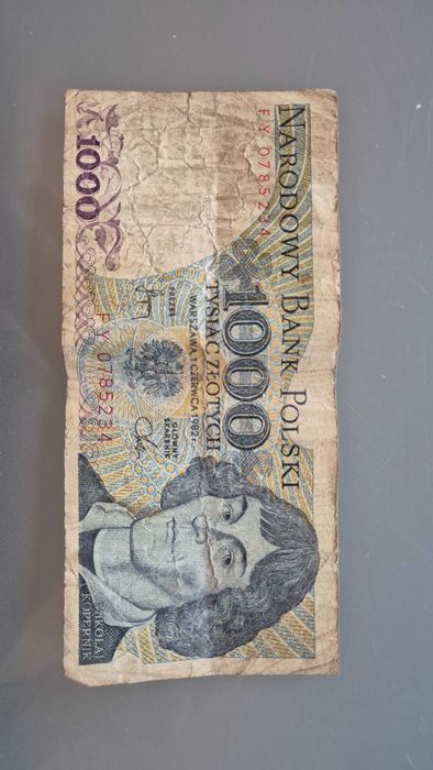 Sprzedam banknot PRL nominał 1000 złotych, Kopernik, seria FY,  1982