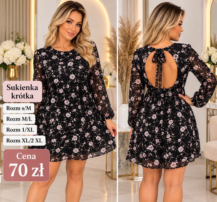 Sukienka kwiaty biust 90 krotka