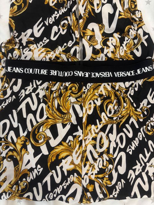 Versace Jeans Couture Legginsy S Slim Fit Czarne Złote Wzory