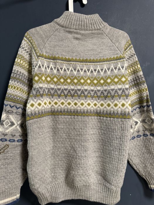 Sweterek sweter we wzory norweskie wełniany 100% wełna golf na zamek S