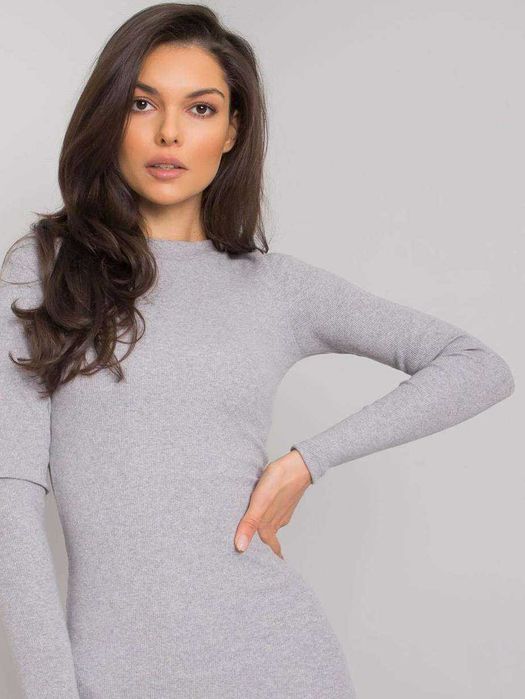 Szara elastyczna SUKIENKA przed kolano PRĄŻEK 36 38
