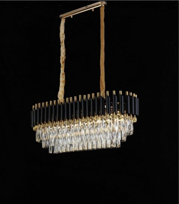 Lampa wisząca żyrandol kryształowy czarno-złoty