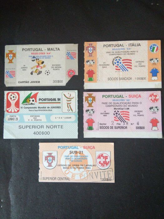 Bilhetes Antigos Futebol da Seleção Nacional.