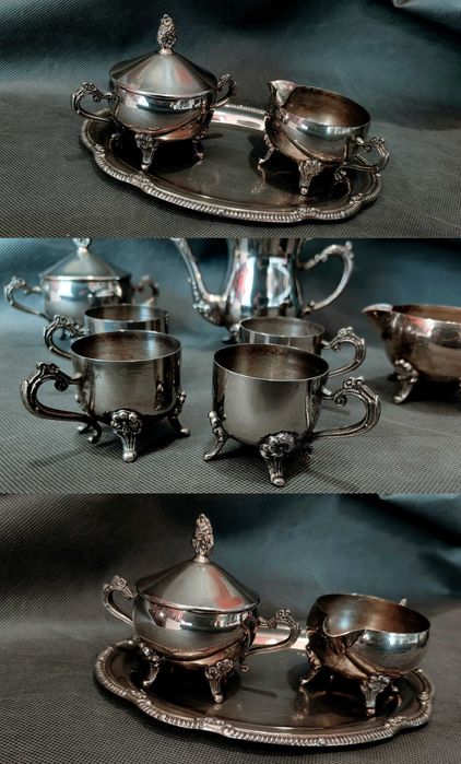 Platerowany Zestaw Kawowy Stylowy komplet Art Deco PRECJOZA