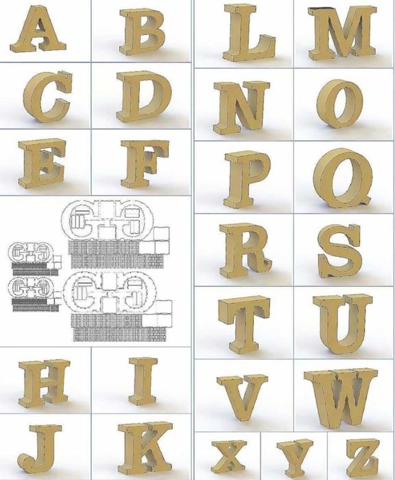 Abecedário Letras e números 3d em SVG para corte cnc laser