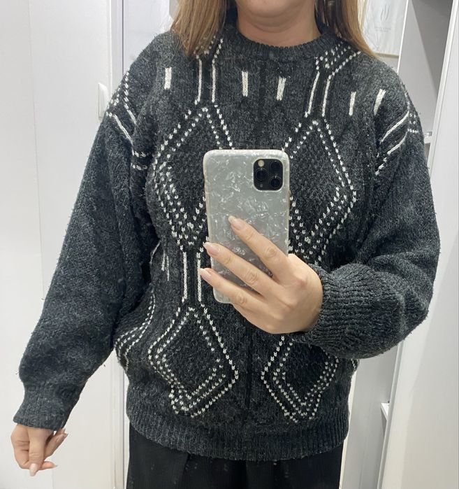 Szary grafitowy sweter romby dziadkowy l-xl męski