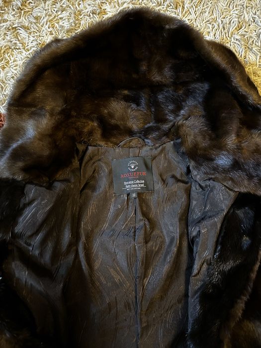 Хутряна шуба AOXUEFUR чорна з капюшоном розмір 38 S-M