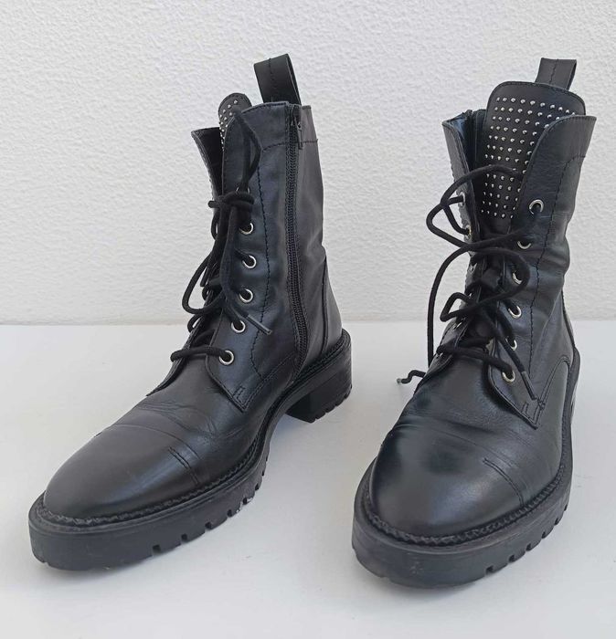 Botas estilo Militar/Combate em pele verdadeira, marca Zara, tamanho 36 - Como novas!