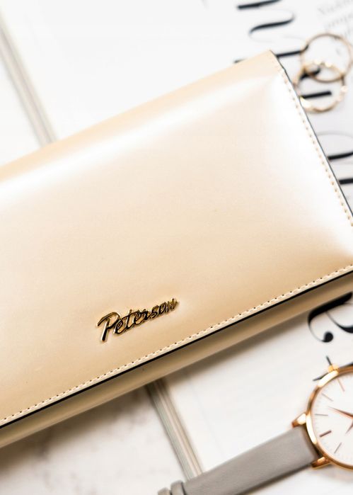 praktyczny portfel damski w kolorze beżowym z systemem rfid - peterson