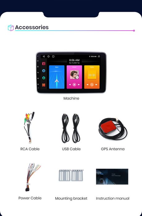 Rádio Android CarPlay Universal Ecrã Rotativo 10" 4/64GB WiFi GPS BT