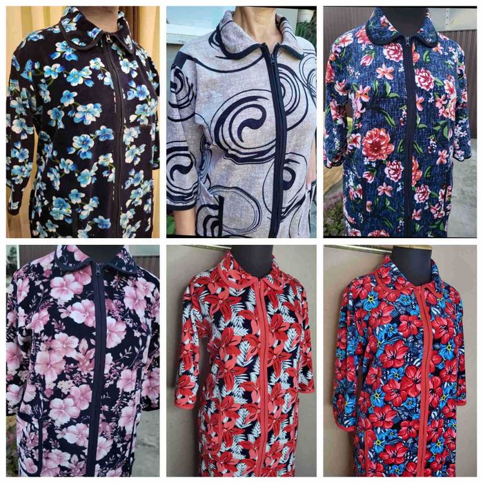 Женский велюровый халат / Женский халат на змейке с воротником 50р-60р