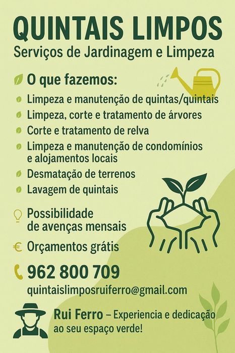 Prestação de serviços de jardinagem e de limpeza
