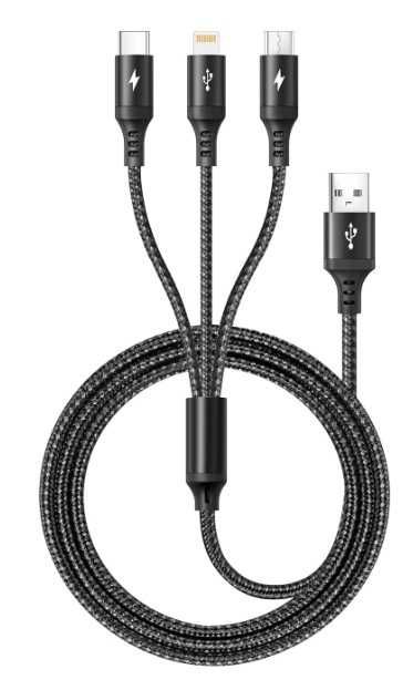 Kabel 3 w 1 USB A na USB C/micro/Lightning 120cm UZAHSK